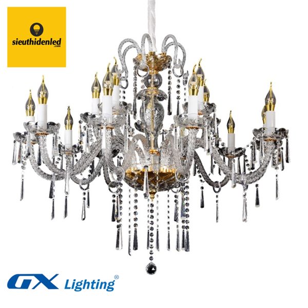 Đèn chùm cổ điển thân pha lê K9 cao cấp mạ vàng 15 tay - GX Lighting GX9178