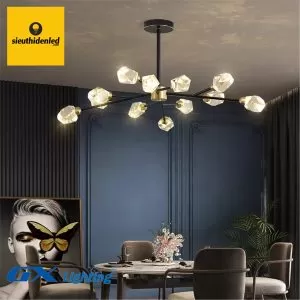 Đèn thả phòng khách pha lê k9 thân vàng 9 tay - GX Lighting GX125