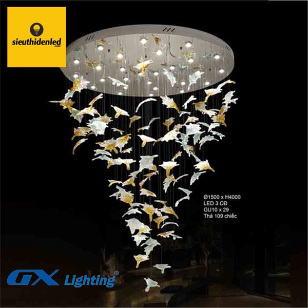 Đèn thả pha lê chiếc lá 2 màu thông tầng GX-Lighting TTK701200