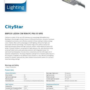Đèn đường LED Philips BRP331 LED54 CW R5N PC PSU S1 SPD VN