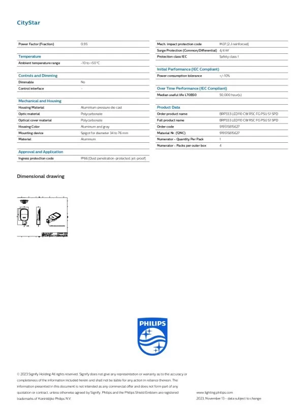 Đèn đường LED Philips BRP333 LED110 CW R5C FG PSU S1 SPD VN